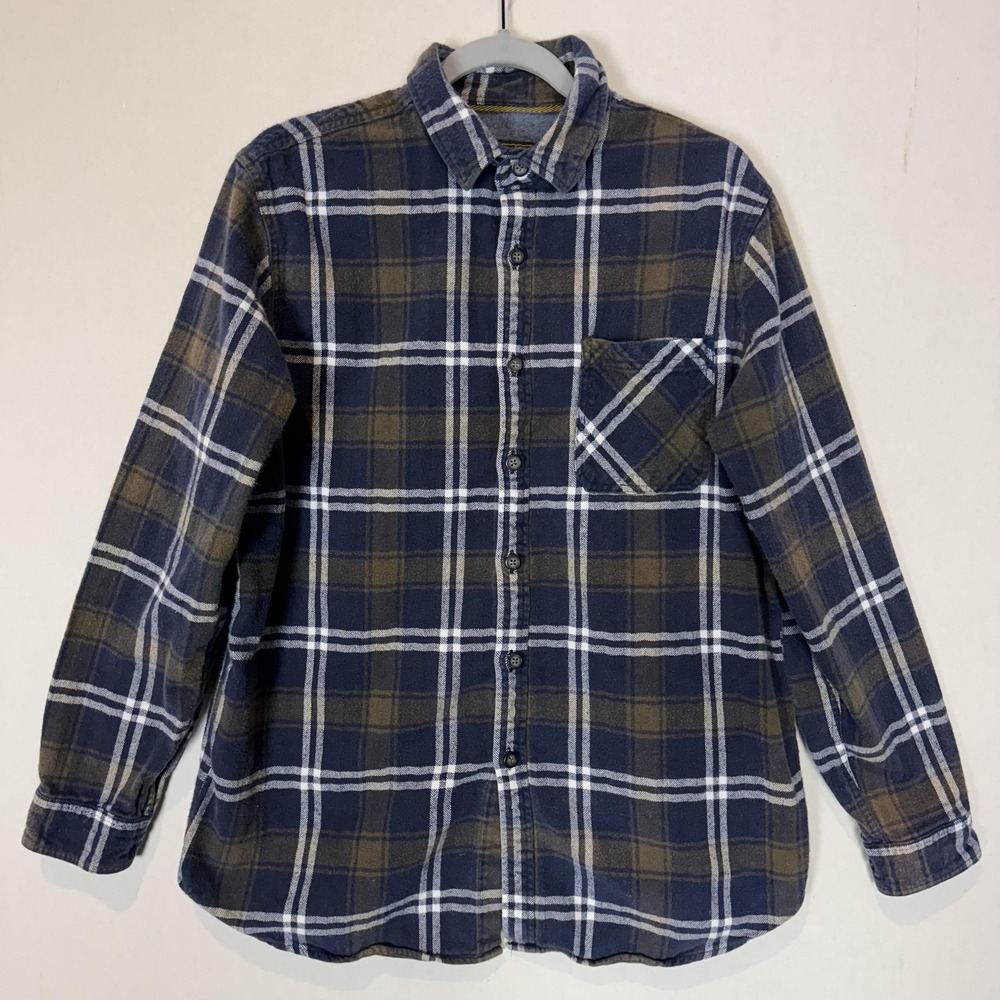 Anchorage Shirt Mens Large Blue Brown Plaid Flannel Button Front Long Sleeve